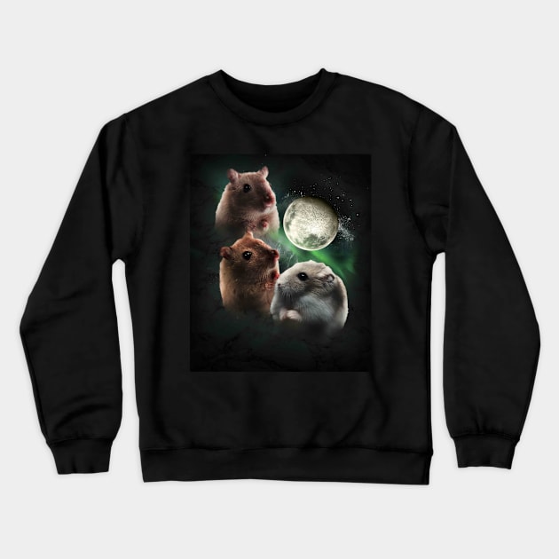 3 Hamster Moon, Wolf Hamsters, Wolves Howling Crewneck Sweatshirt by Random Galaxy